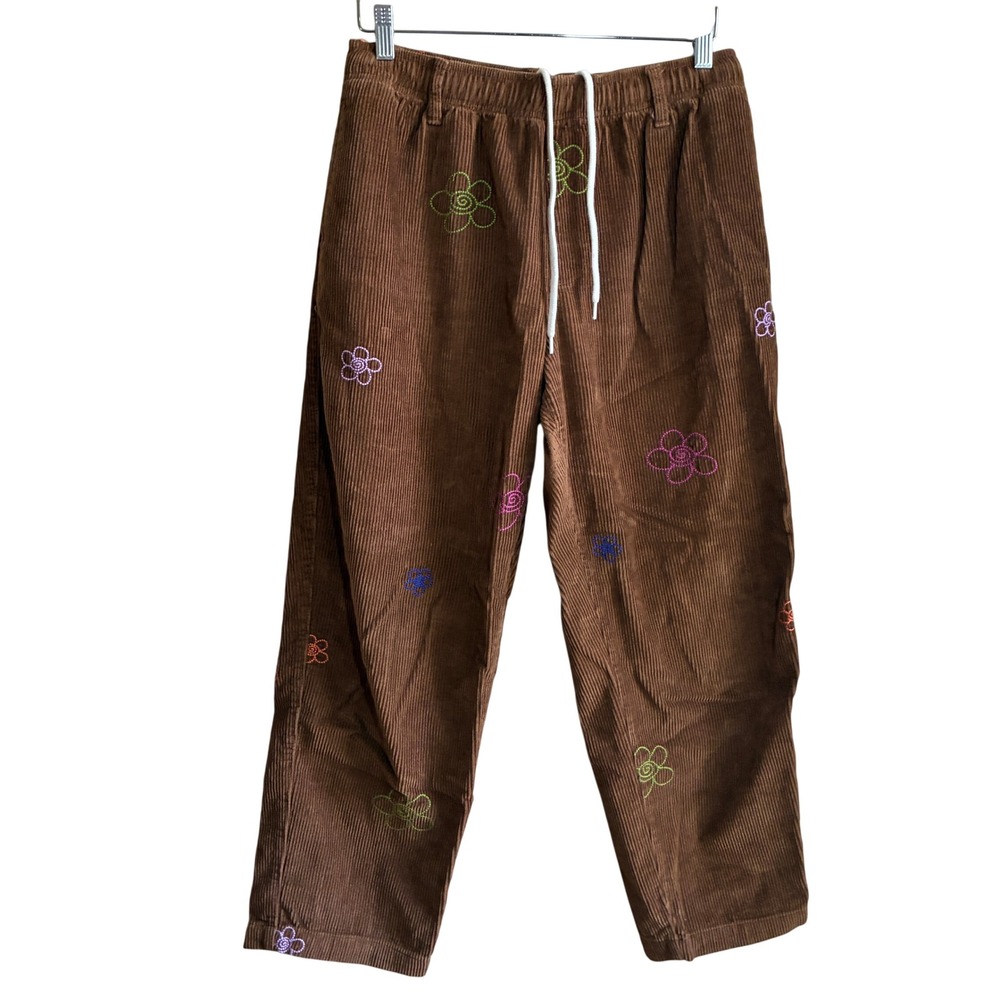 Urban Outfitters 70s BDG Embroidered Flower Corduroy Pants S Brown Womens Cotton
